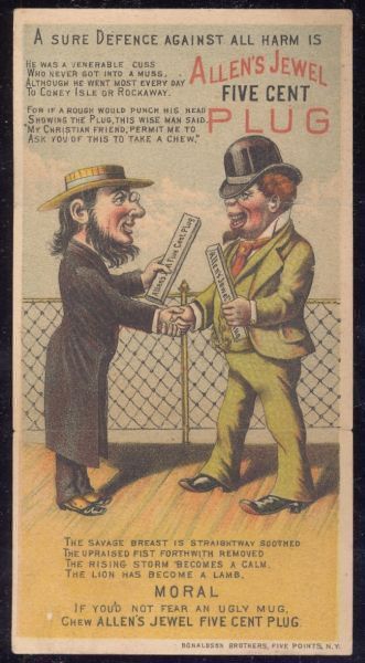 1890s Allen's Jewel Five Cent Plug Trade Card A Sure Defence Against All Harm